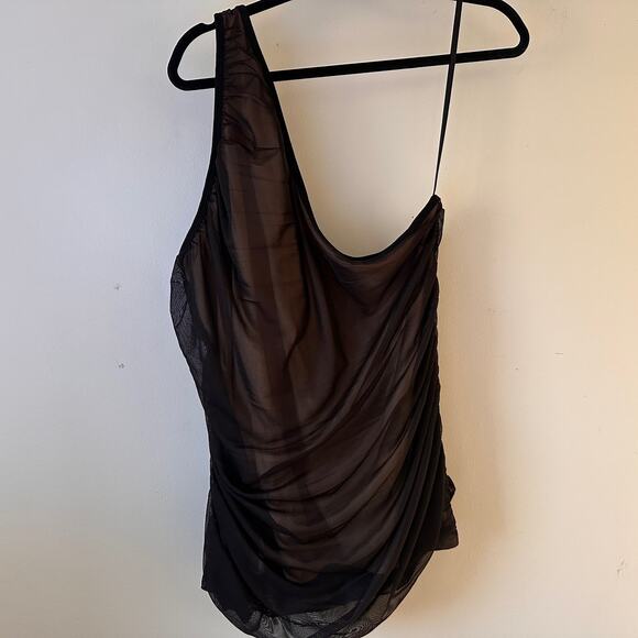 Torrid Black Mesh Top One Shoulder Contrast Lining Foxy Blouse Size 3 22-24 - Picture 2 of 6